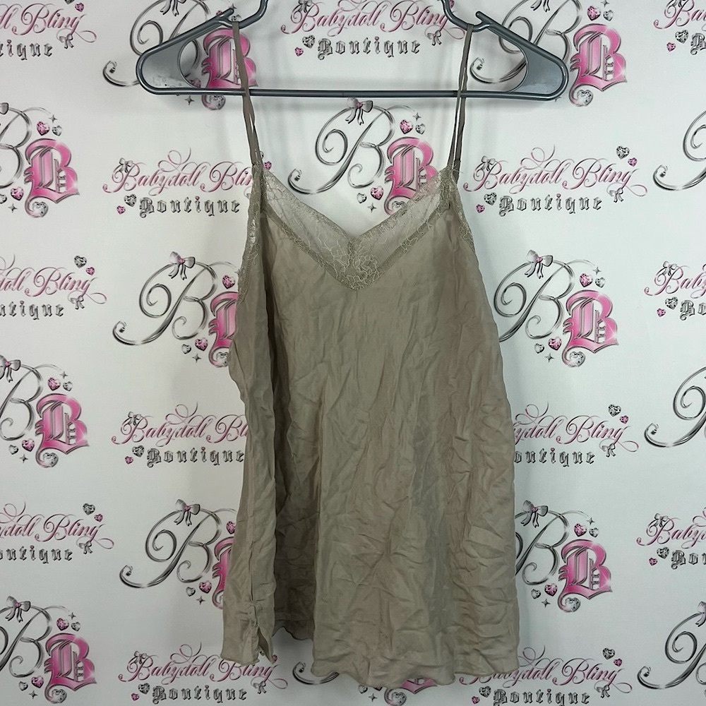 Love and liberty tank top 100% silk tan Chic Beige Camisole Top